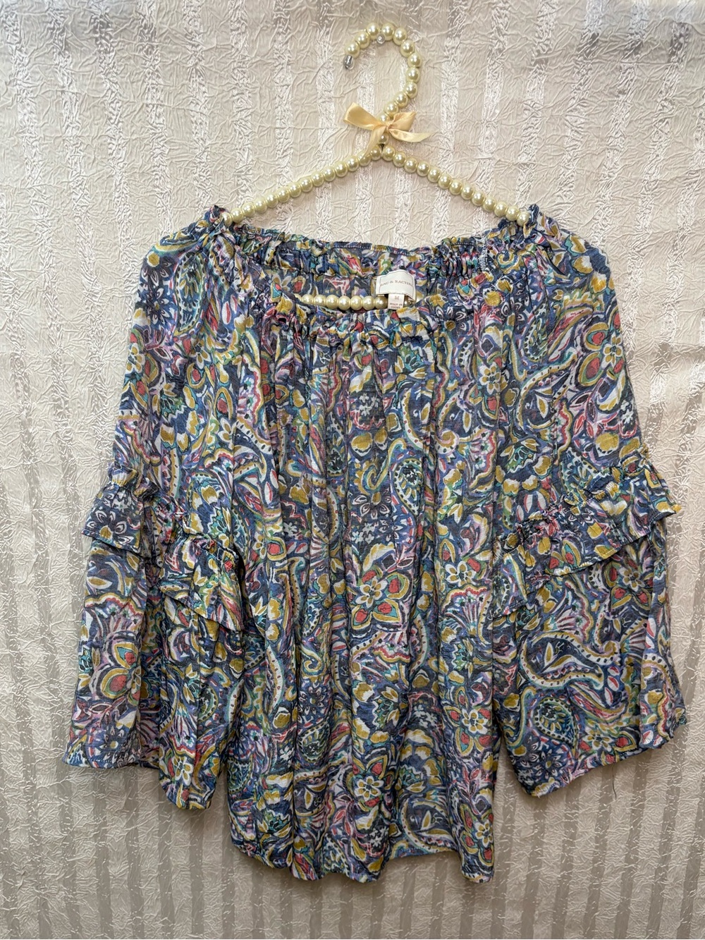 Zac & Rachel Multicolor Pastel Paisley  Print Boho Off-Shoulder Blouse -Size M